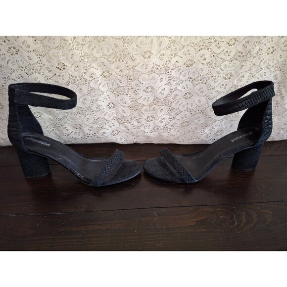 EUC  Jeffrey Campbell Laura Black Snake Embossed T-Strap Heeled Sandals/Sz. 11 - Picture 4 of 10